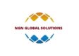 A globe with pixelated saffron-color on top and royal blue at the bottom with text NGN Global Solutions in the middle